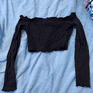 Black cropped off shoulder long sleeve
